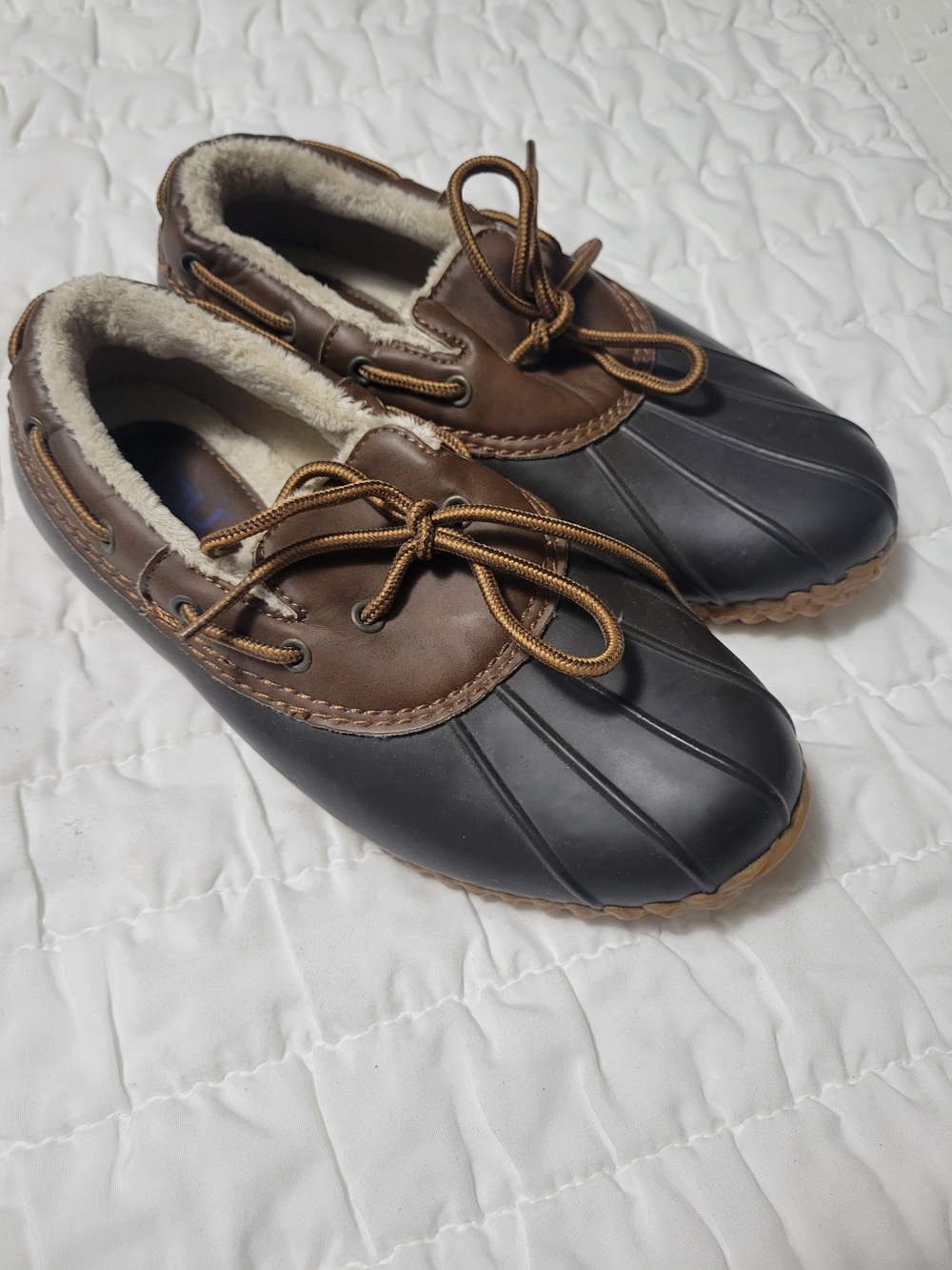JBU Women's Brown and Black Insulated Duck-Style Rain Shoes